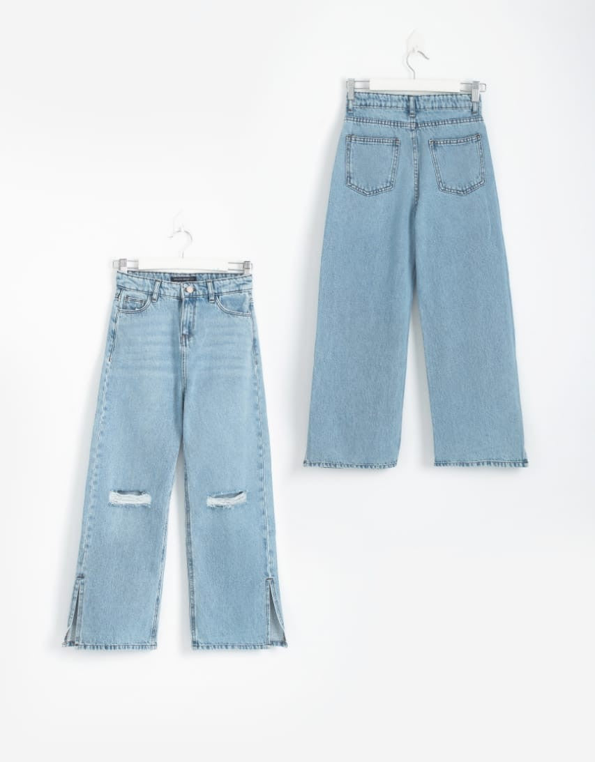 Ripped Knee Wide Leg Jeans